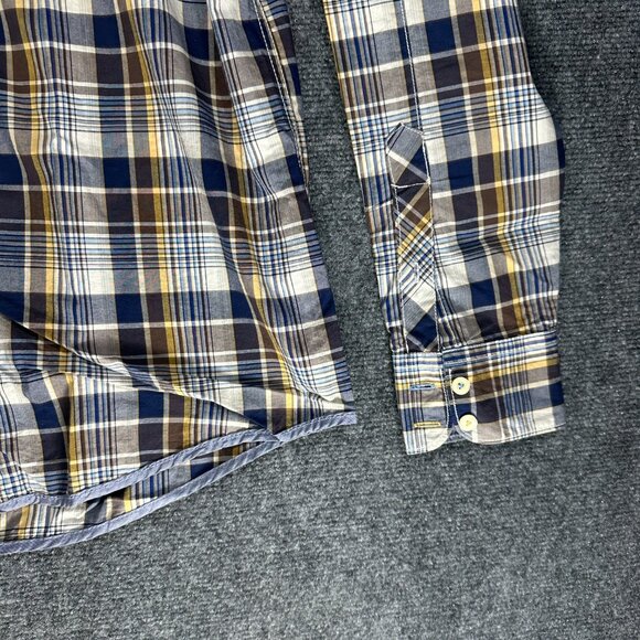 Ben Sherman Shirt Mens Large Button Up Blue Gray Yellow Plaid Cotton Pocket - Picture 4 of 9